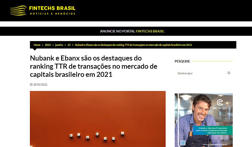 Nubank e Ebanx so os destaques do ranking TTR de transaes no mercado de capitais brasileiro em 2021